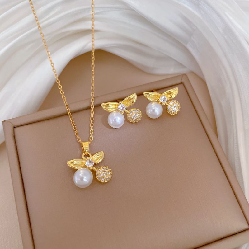 Set 150# Copper Diamond Hoop Necklace Earring Set