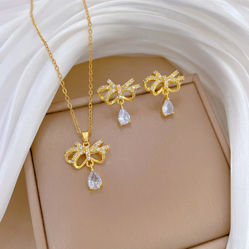 Set 150# Copper Diamond Hoop Necklace Earring Set