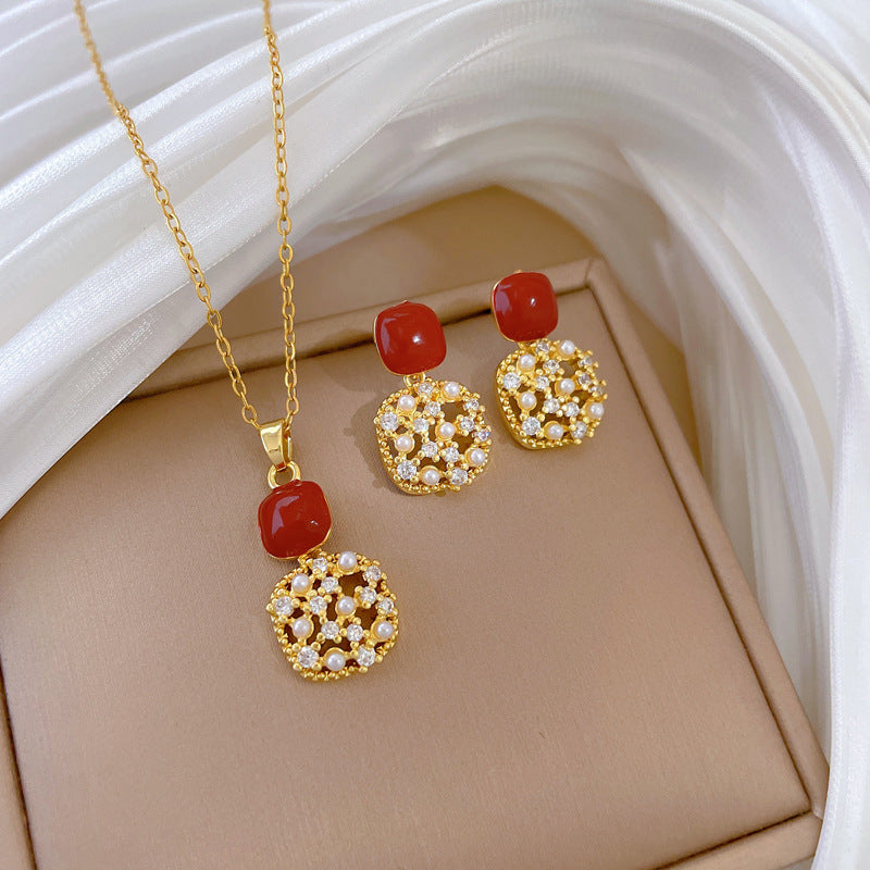 Set 150# Copper Diamond Hoop Necklace Earring Set