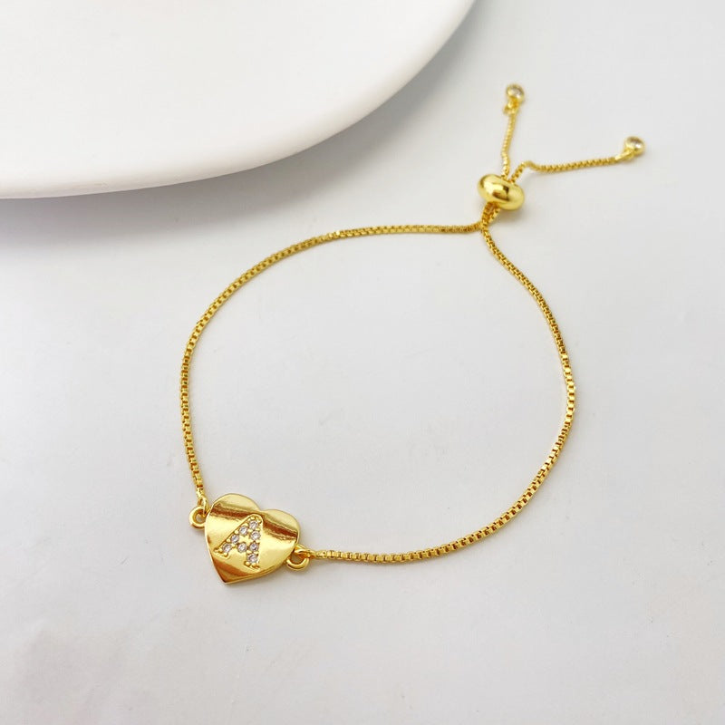 Gold A Bracelet Copper Inlaid Zirconium 26 Letters Love Bracelet