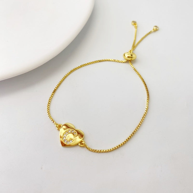 Gold A Bracelet Copper Inlaid Zirconium 26 Letters Love Bracelet