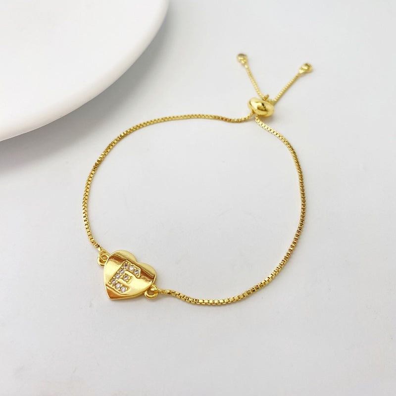 Gold A Bracelet Copper Inlaid Zirconium 26 Letters Love Bracelet