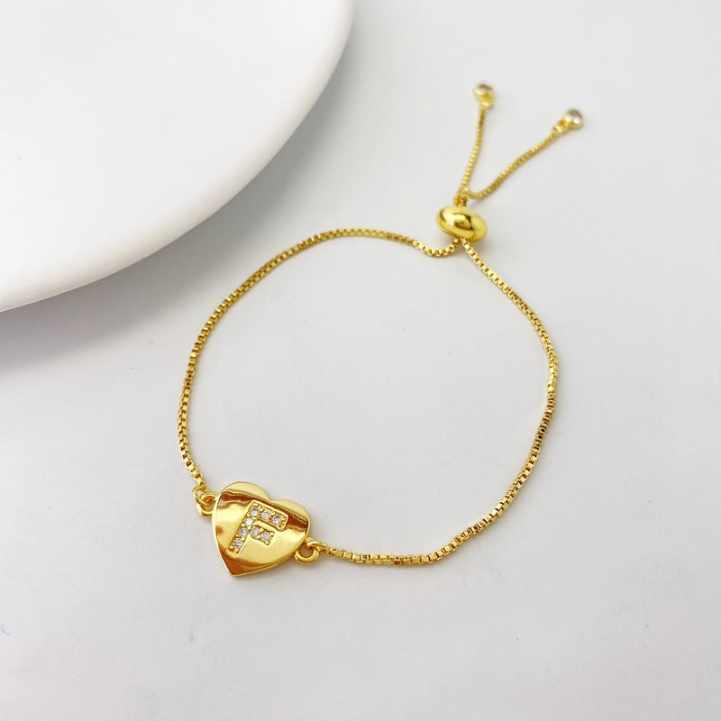 Gold A Bracelet Copper Inlaid Zirconium 26 Letters Love Bracelet