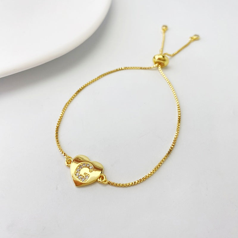 Gold A Bracelet Copper Inlaid Zirconium 26 Letters Love Bracelet