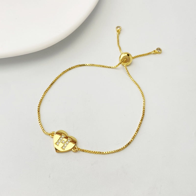 Gold A Bracelet Copper Inlaid Zirconium 26 Letters Love Bracelet