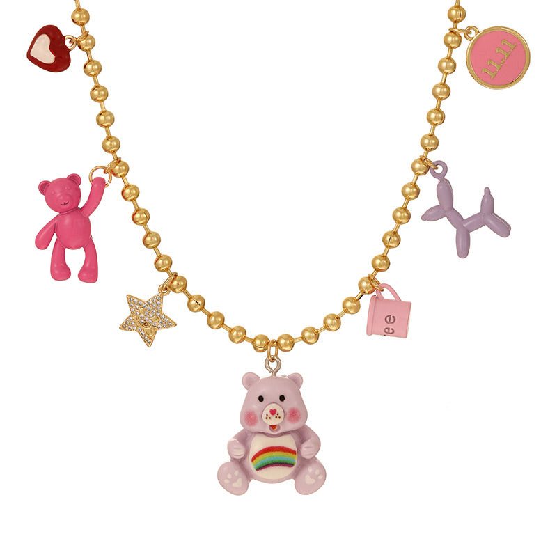 Gold Copper Inlaid Zircon Oil Drop Group Balloon Dog Beaded Necklace (4mm)