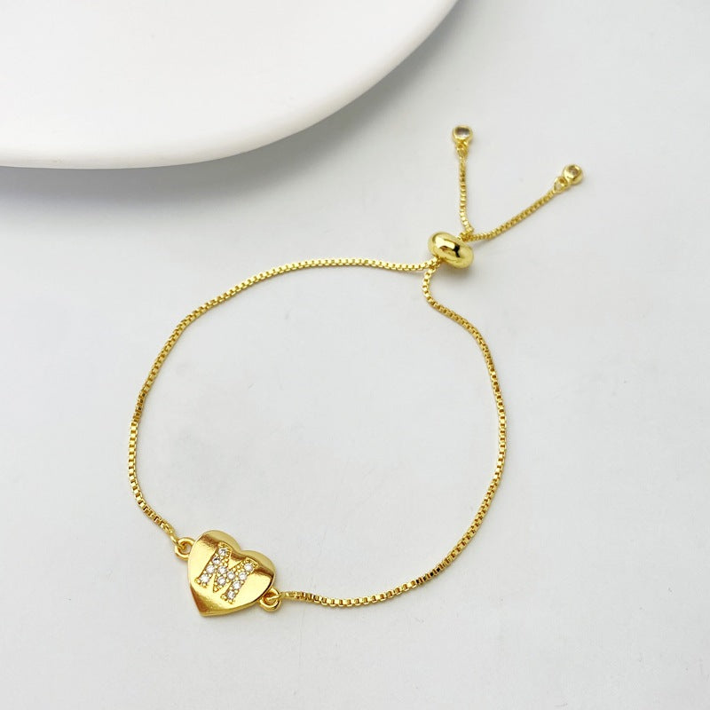 Gold A Bracelet Copper Inlaid Zirconium 26 Letters Love Bracelet