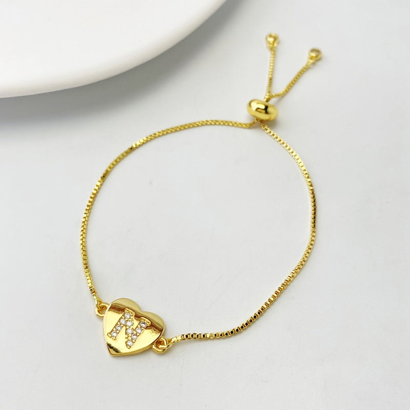 Gold A Bracelet Copper Inlaid Zirconium 26 Letters Love Bracelet