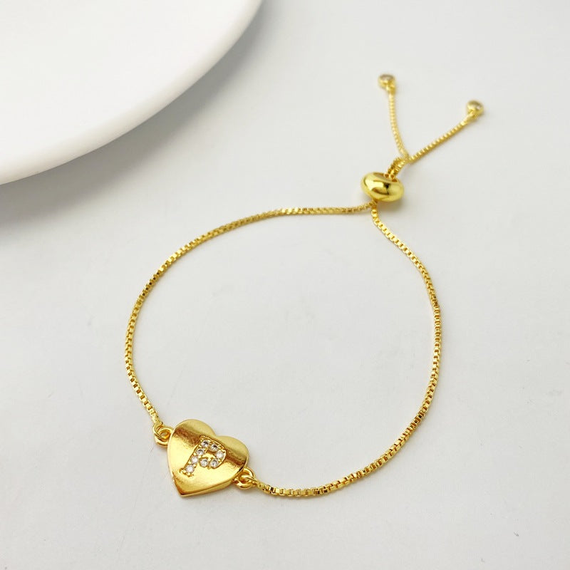 Gold A Bracelet Copper Inlaid Zirconium 26 Letters Love Bracelet