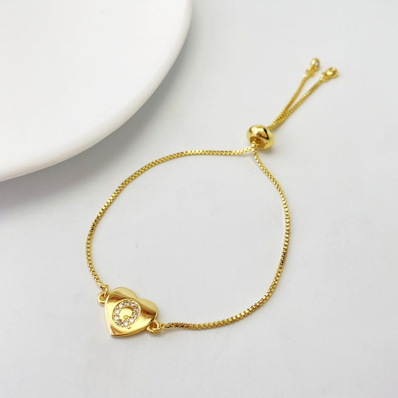 Gold A Bracelet Copper Inlaid Zirconium 26 Letters Love Bracelet