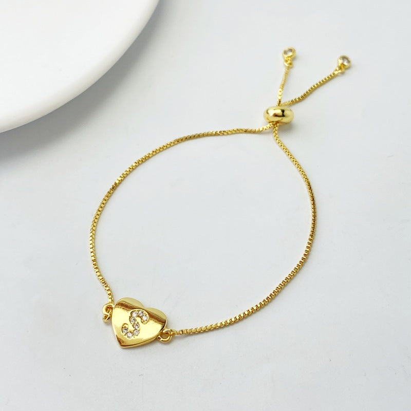 Gold A Bracelet Copper Inlaid Zirconium 26 Letters Love Bracelet