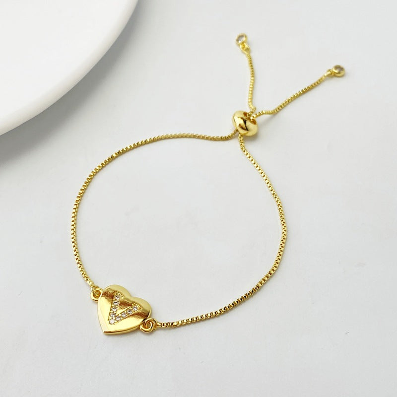 Gold A Bracelet Copper Inlaid Zirconium 26 Letters Love Bracelet