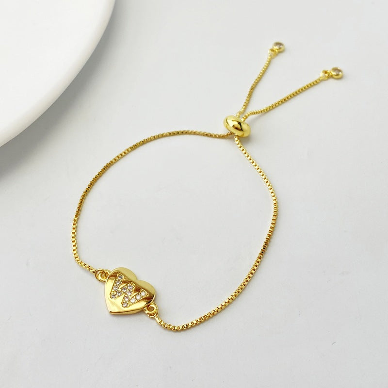 Gold A Bracelet Copper Inlaid Zirconium 26 Letters Love Bracelet