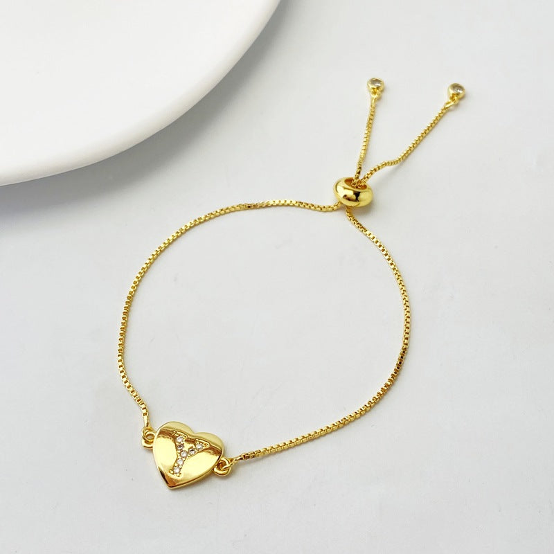 Gold A Bracelet Copper Inlaid Zirconium 26 Letters Love Bracelet