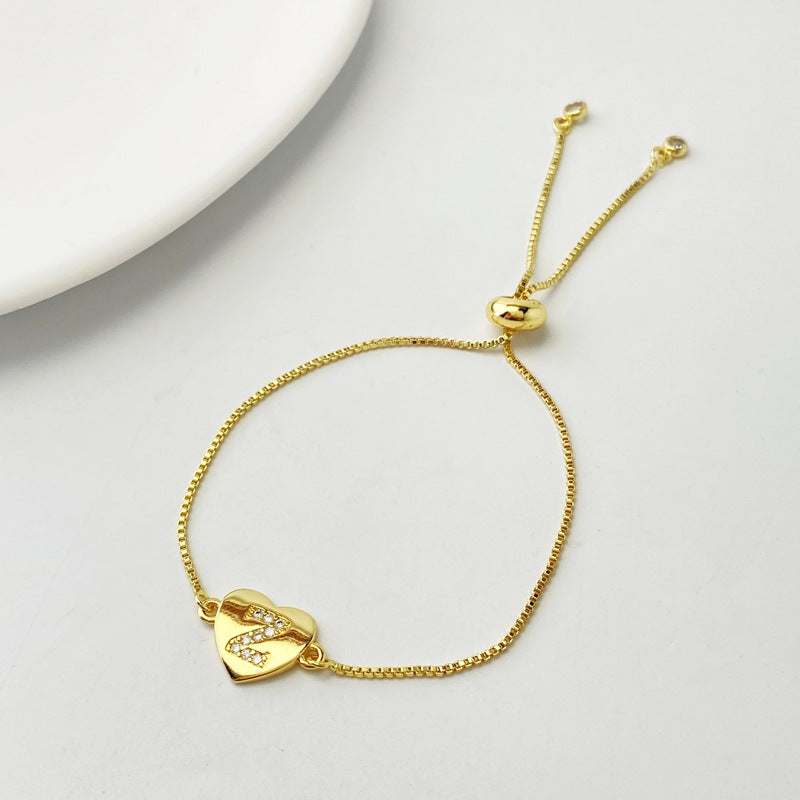 Gold A Bracelet Copper Inlaid Zirconium 26 Letters Love Bracelet