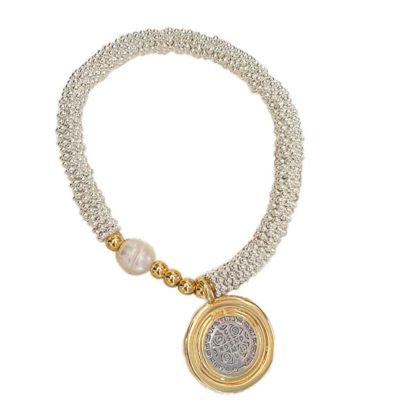 Our Lady Elastic Bracelet Copper Round Pearl Bracelet