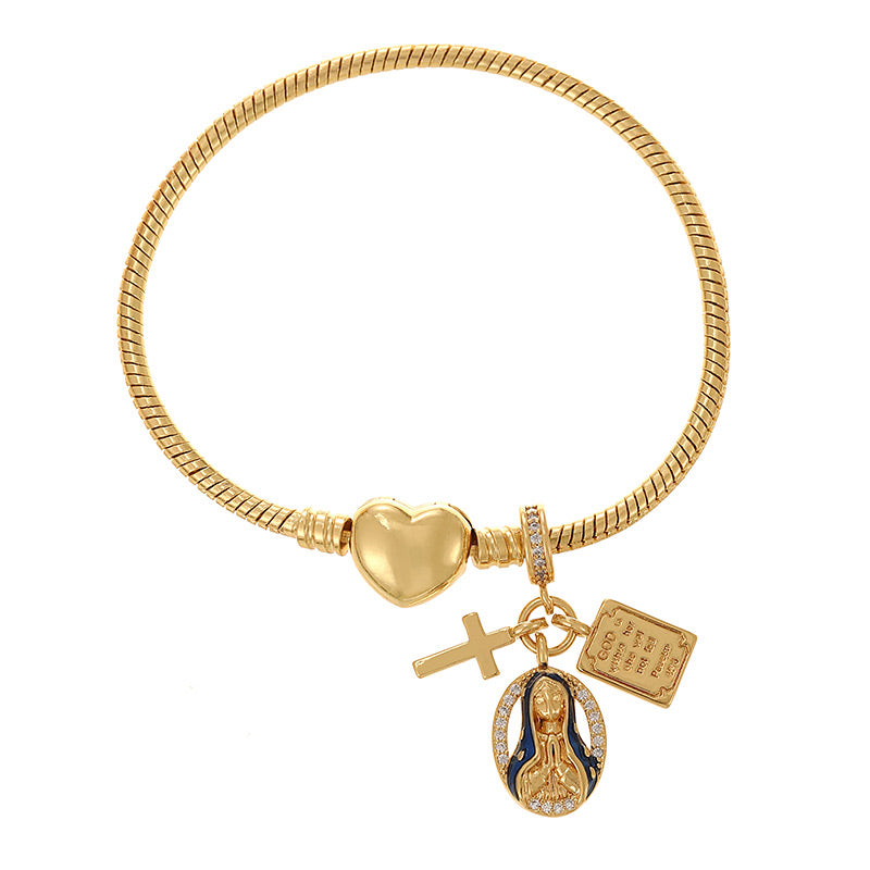 Gold Copper Inlaid Zircon Oil Drop Portrait Love Bracelet