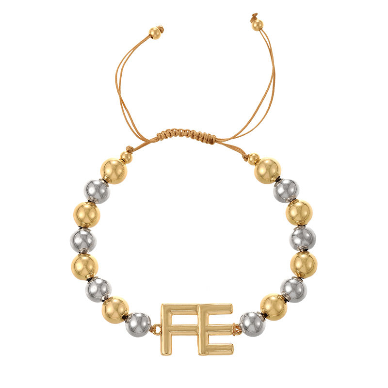 Gold Copper Gold-plated Beaded Letter Bracelet (8/4mm)