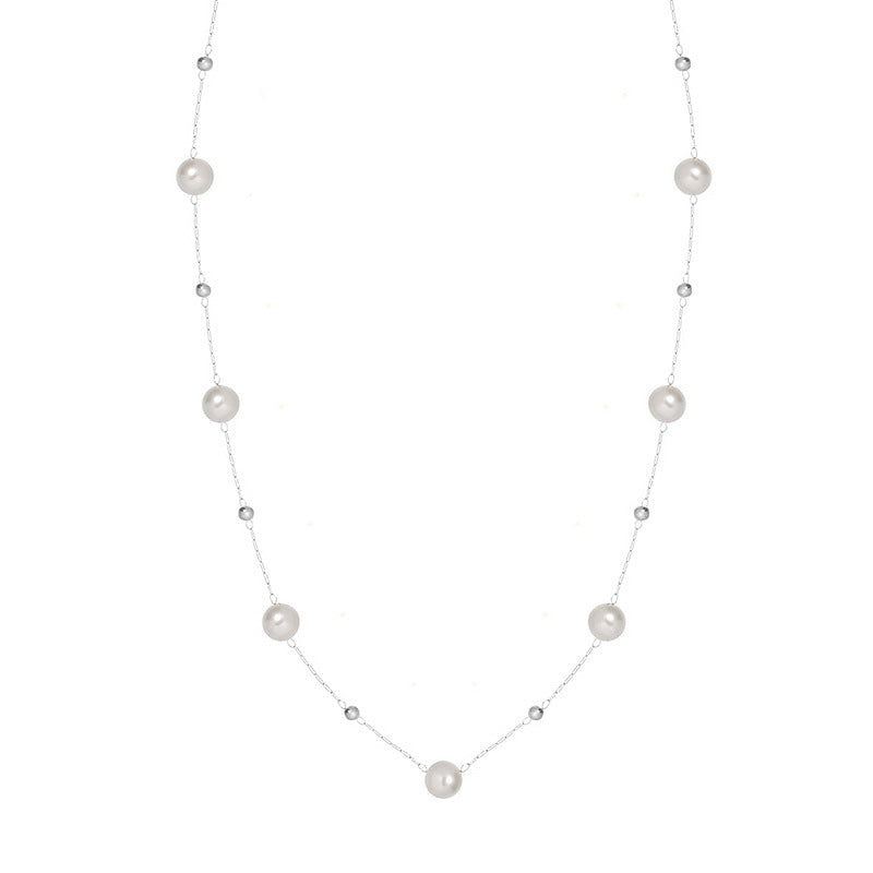 Pearl And Gold Beads Necklace Gold Titanium Steel Pearl And Gold Bead Necklace