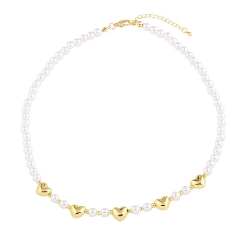 Red Gold-plated Copper Heart Beaded Necklace