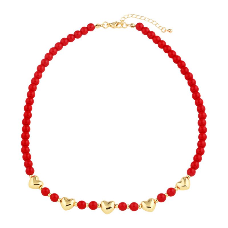 Red Gold-plated Copper Heart Beaded Necklace