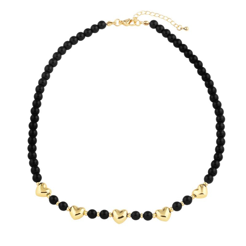 Red Gold-plated Copper Heart Beaded Necklace