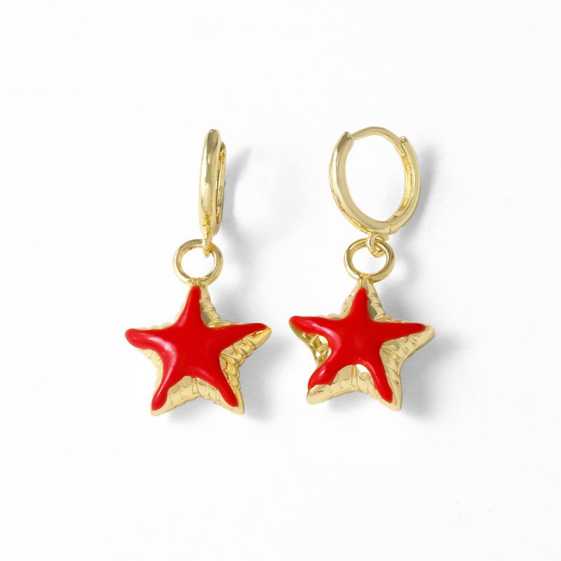 Black Gold-plated Copper Five-pointed Star Earrings