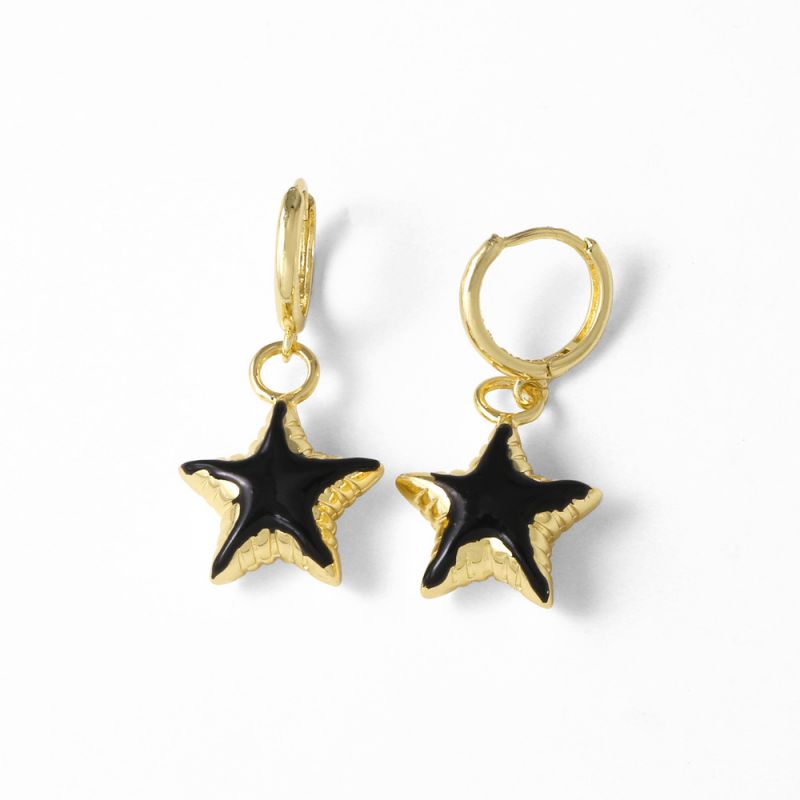Black Gold-plated Copper Five-pointed Star Earrings