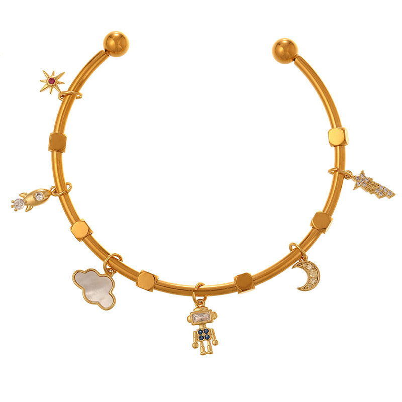 Gold 2 Copper Diamond Mickey Mouse Five-pointed Star Bracelet