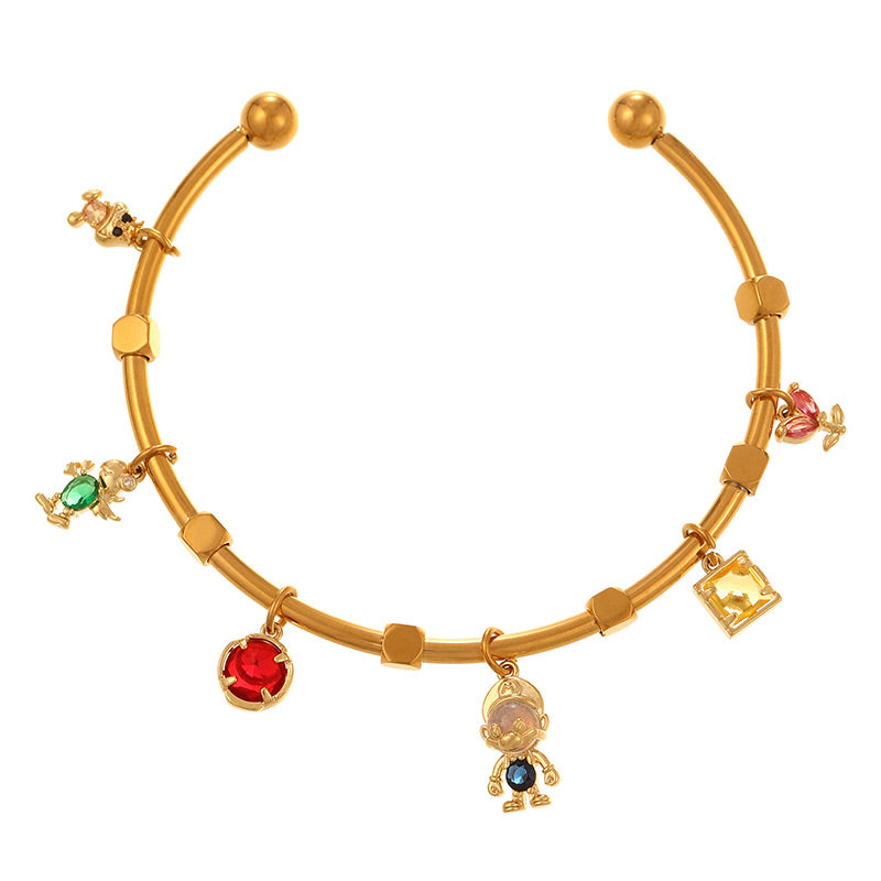 Gold 2 Copper Diamond Mickey Mouse Five-pointed Star Bracelet