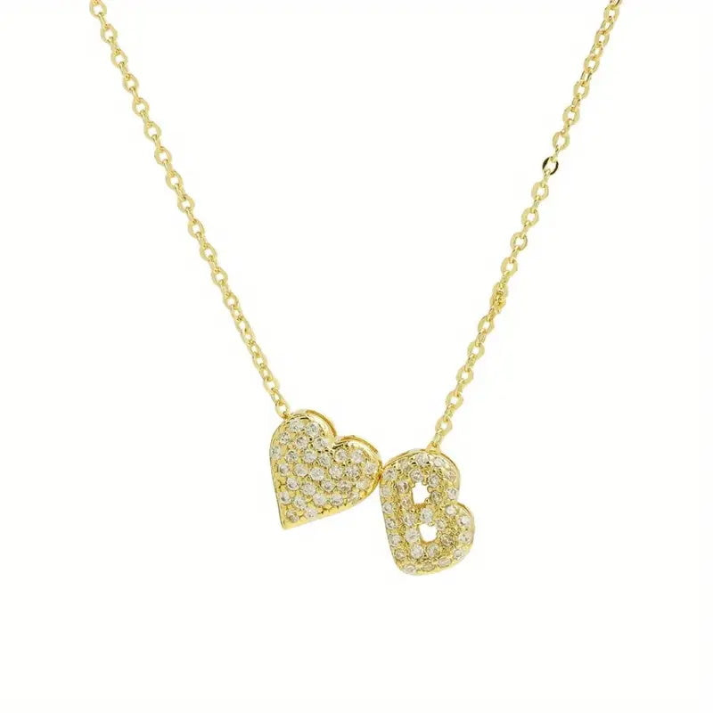 A Copper Plated Gold Diamond Heart 26 Letter Necklace