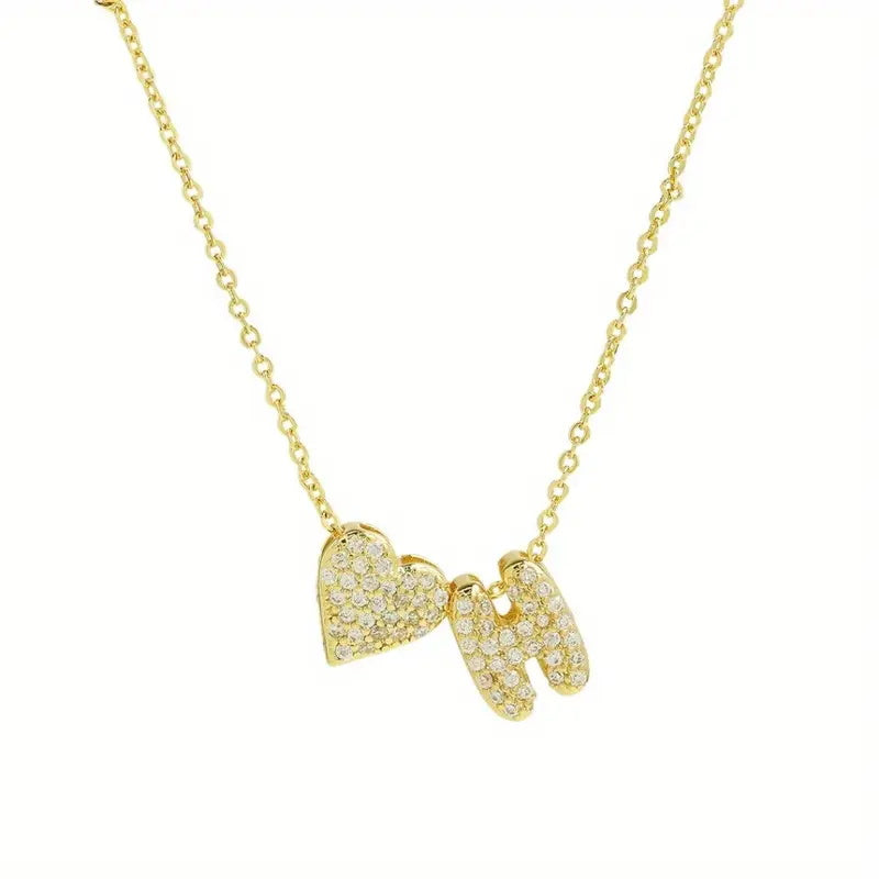 A Copper Plated Gold Diamond Heart 26 Letter Necklace