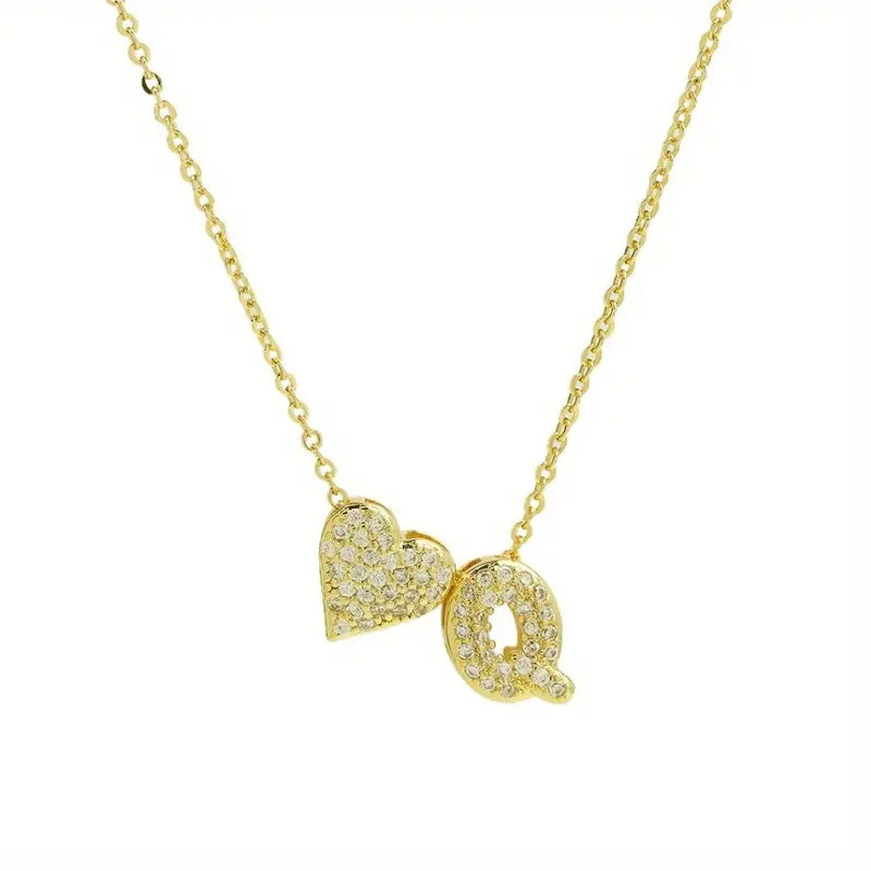 A Copper Plated Gold Diamond Heart 26 Letter Necklace