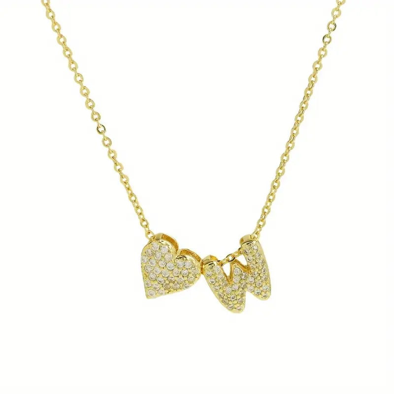 A Copper Plated Gold Diamond Heart 26 Letter Necklace