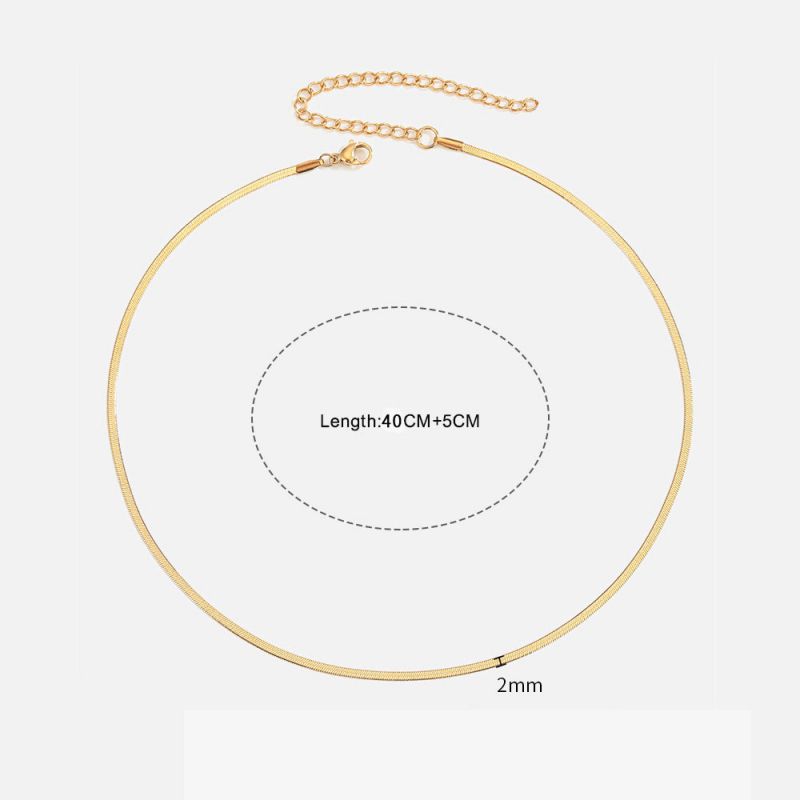 Gold 40+5cm-3mm Stainless Steel Snake Bone Chain Necklace