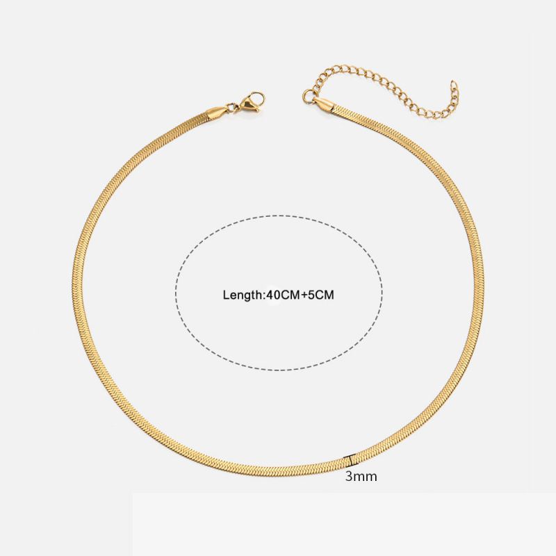 Gold 40+5cm-3mm Stainless Steel Snake Bone Chain Necklace