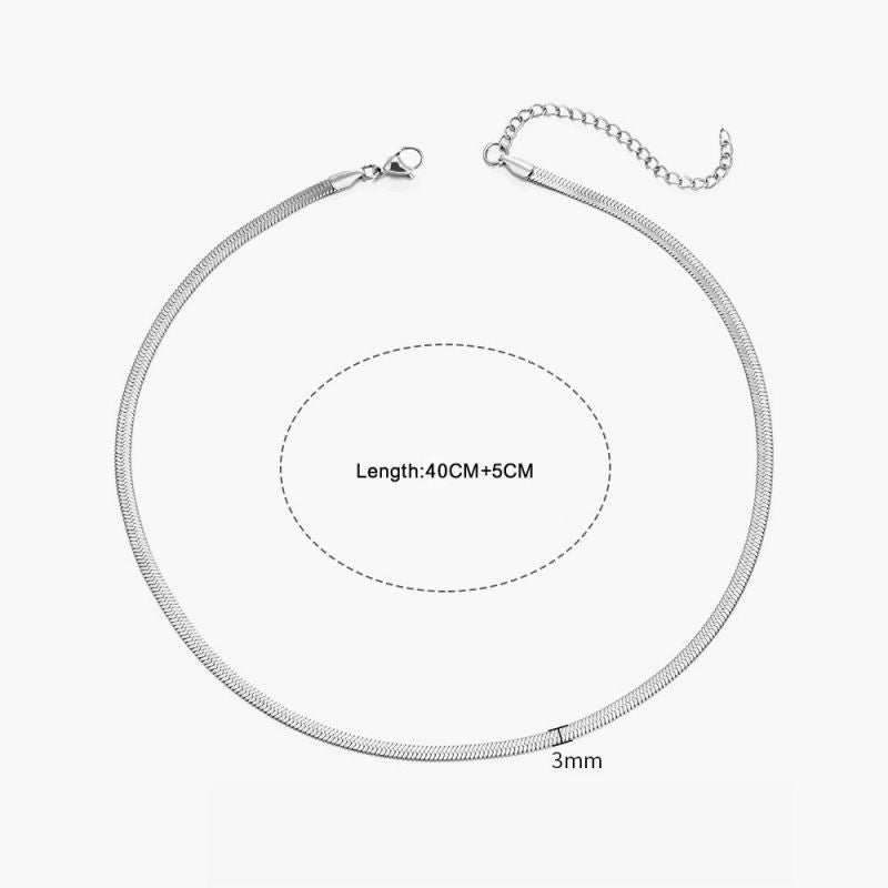 Gold 40+5cm-3mm Stainless Steel Snake Bone Chain Necklace