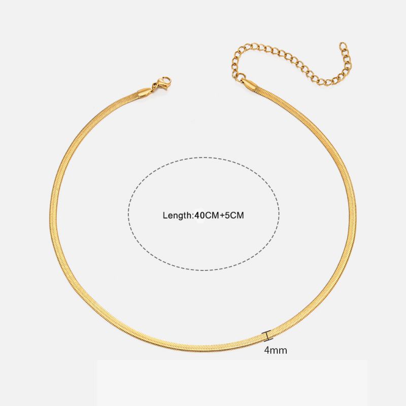 Gold 40+5cm-3mm Stainless Steel Snake Bone Chain Necklace