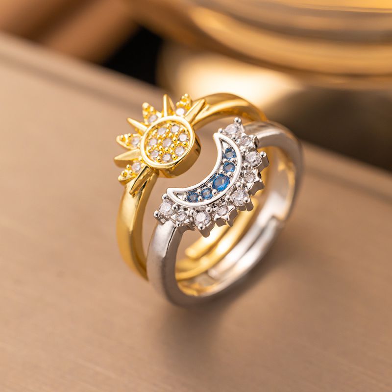 (magnetic) Gold Titanium Steel Diamond Sun And Moon Necklace