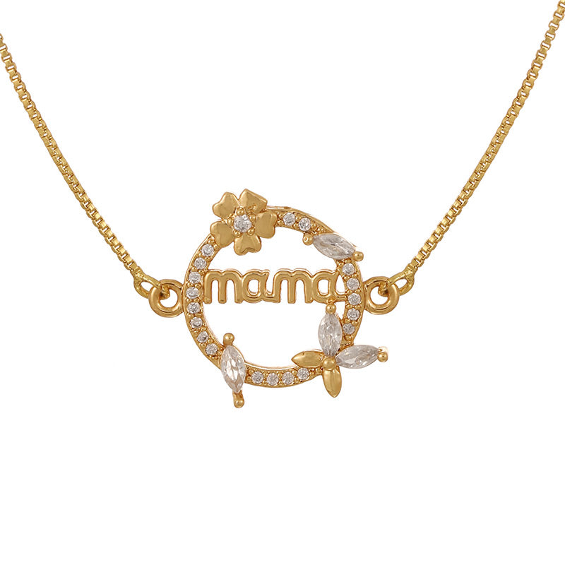 Gold 2 Copper Inlaid Zircon Oil Dripping Heart Eye Beaded Necklace (2mm)