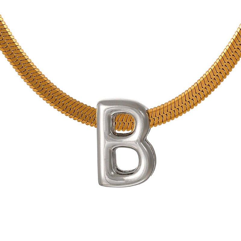 A Titanium Steel Snake Bone Chain 26 Letters Necklace