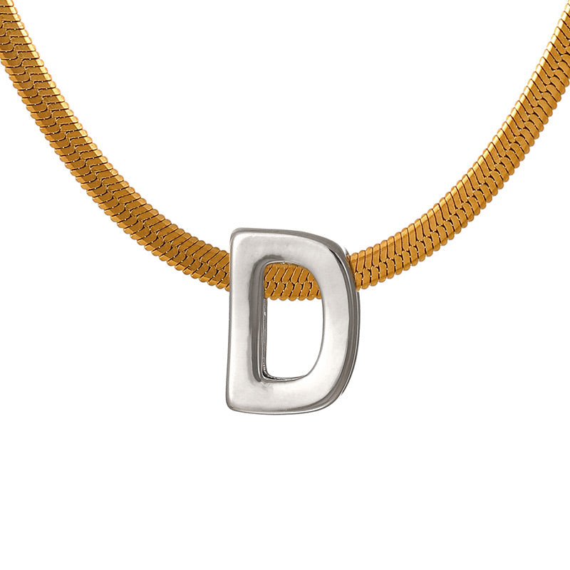 A Titanium Steel Snake Bone Chain 26 Letters Necklace