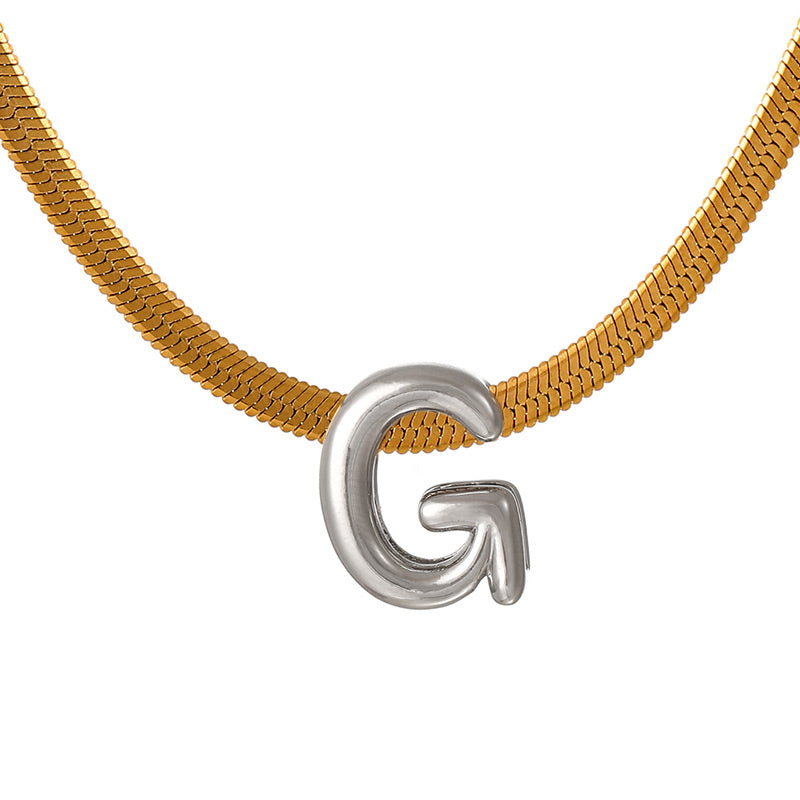 A Titanium Steel Snake Bone Chain 26 Letters Necklace