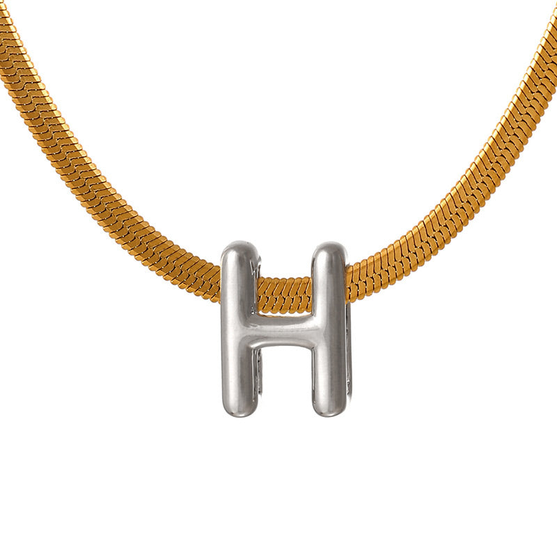 A Titanium Steel Snake Bone Chain 26 Letters Necklace