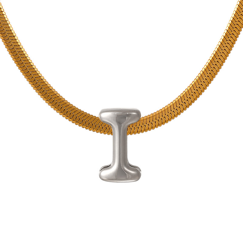 A Titanium Steel Snake Bone Chain 26 Letters Necklace