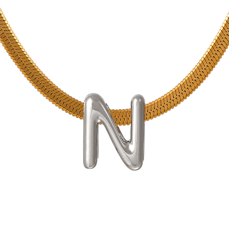 A Titanium Steel Snake Bone Chain 26 Letters Necklace