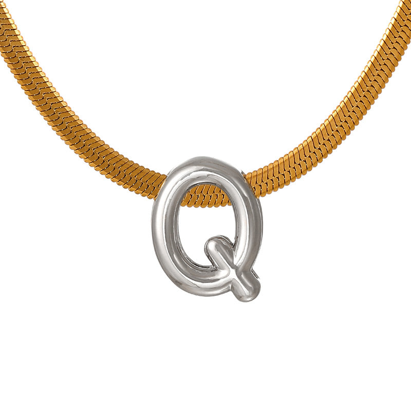 A Titanium Steel Snake Bone Chain 26 Letters Necklace