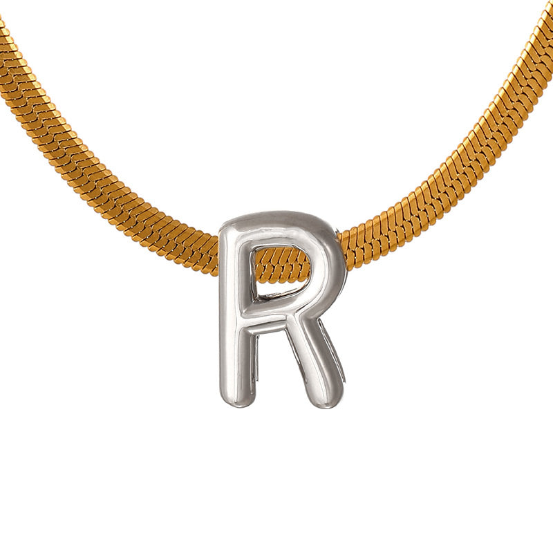 A Titanium Steel Snake Bone Chain 26 Letters Necklace