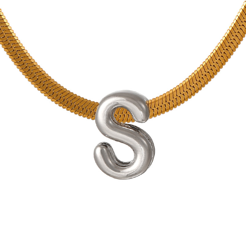 A Titanium Steel Snake Bone Chain 26 Letters Necklace