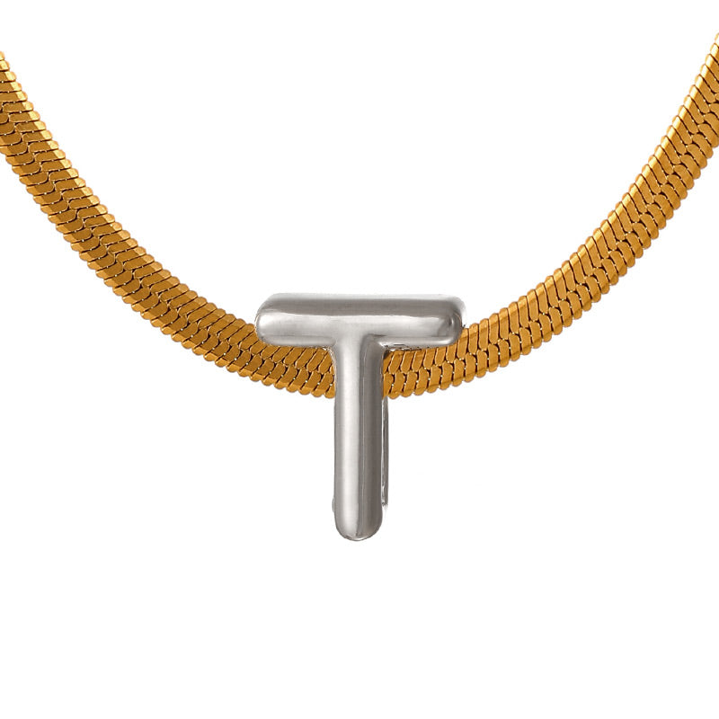 A Titanium Steel Snake Bone Chain 26 Letters Necklace